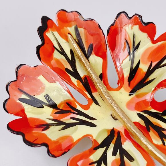 VTG Mid Century Brooch Enamel Leaf Fall Autumn Colors Colorful Metal 50s Jewelry - Picture 3 of 11